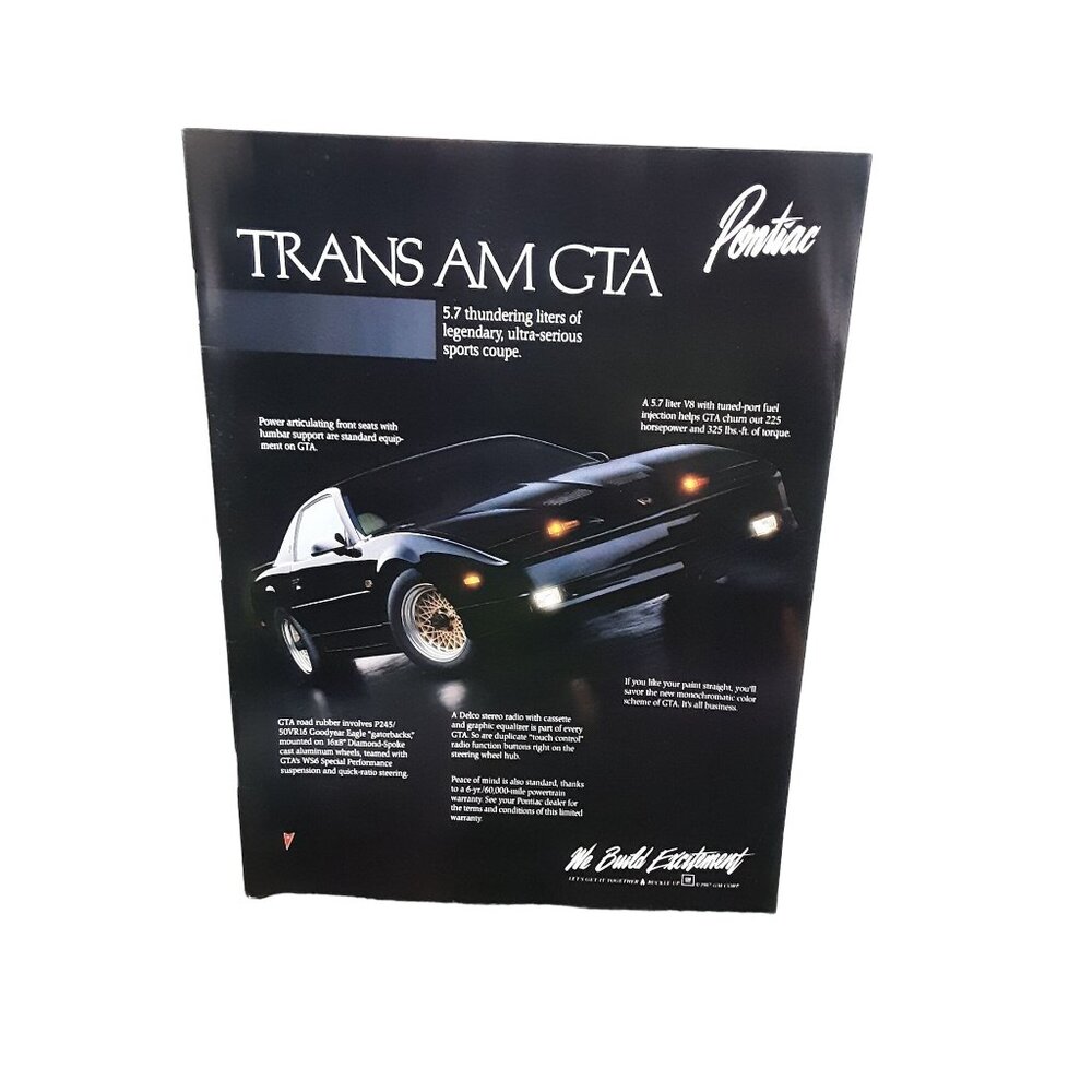 1988 Pontiac Trans Am GTA Black Color Car Original Print Ad
